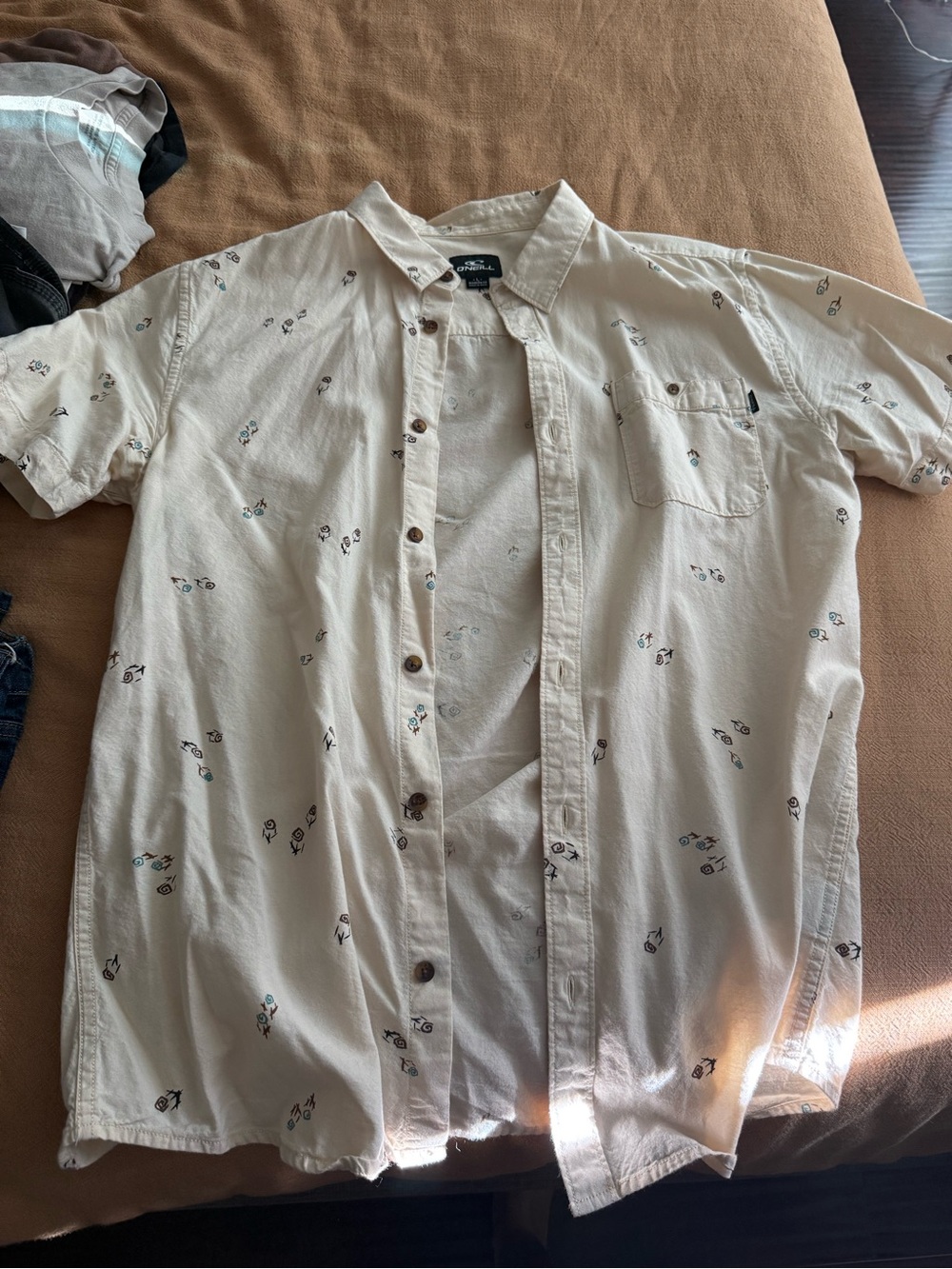 O'Neill Cream Short-Sleeve Button-Down Shirt with Micro Floral Print